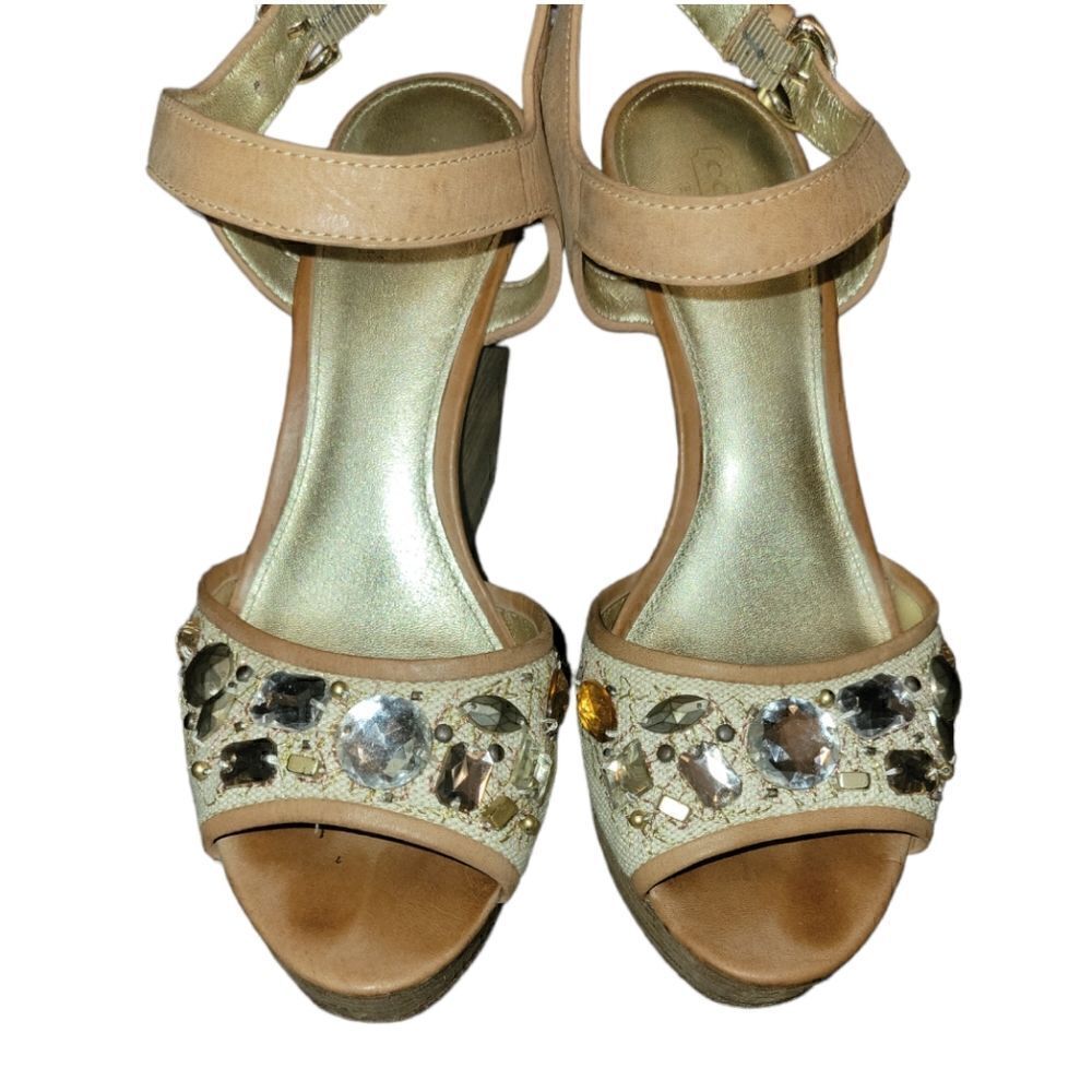 Coach Hanson Jeweled Bling Rhinestone Nude Brown Platform High Wedges Sandals 8 - Picture 4 of 13